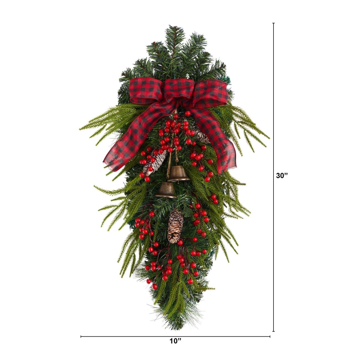 24'' Holiday Christmas Wreath with Pinecones, Berries & Bells