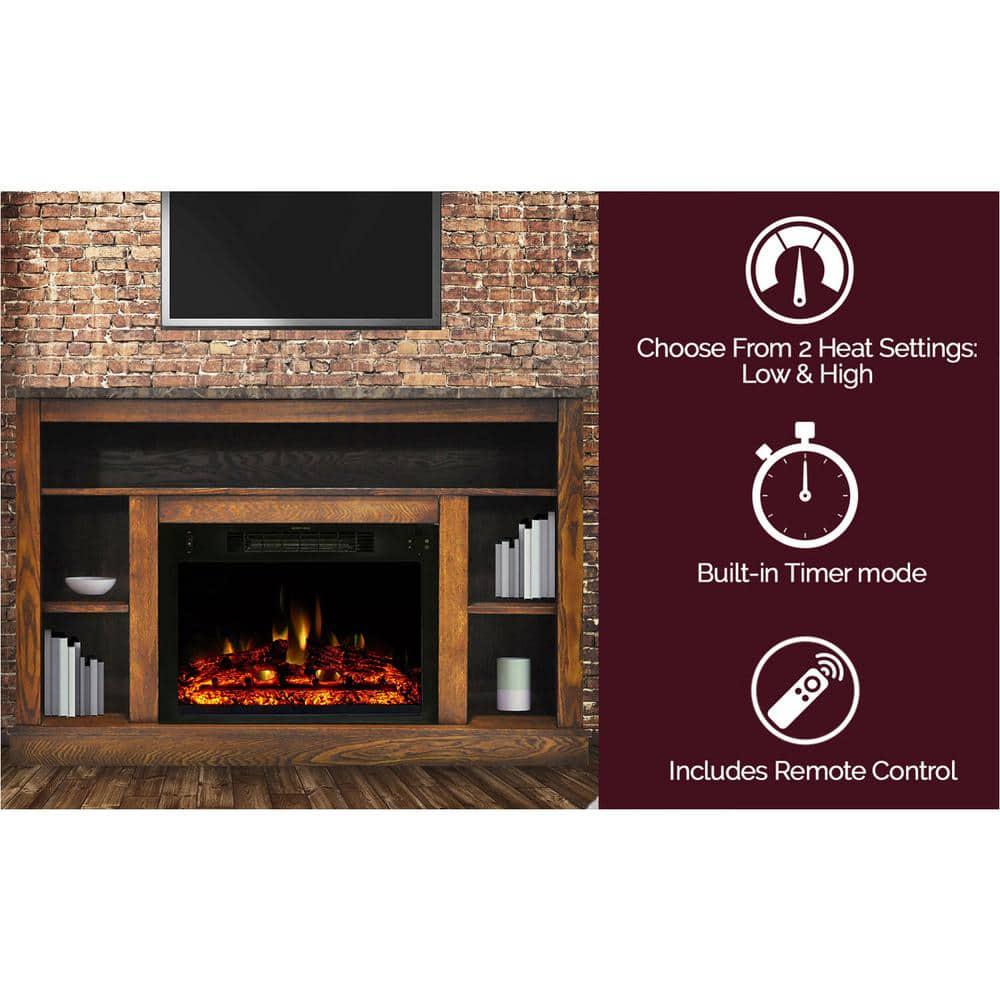 Cambridge Seville 47 in Electric Fireplace Heater TV Stand in Walnut with Enhanced Log Display and Remote Control