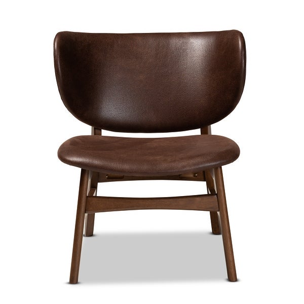 Marcos Mid-Century Modern Faux Leather Living Room Accent Wood Chair