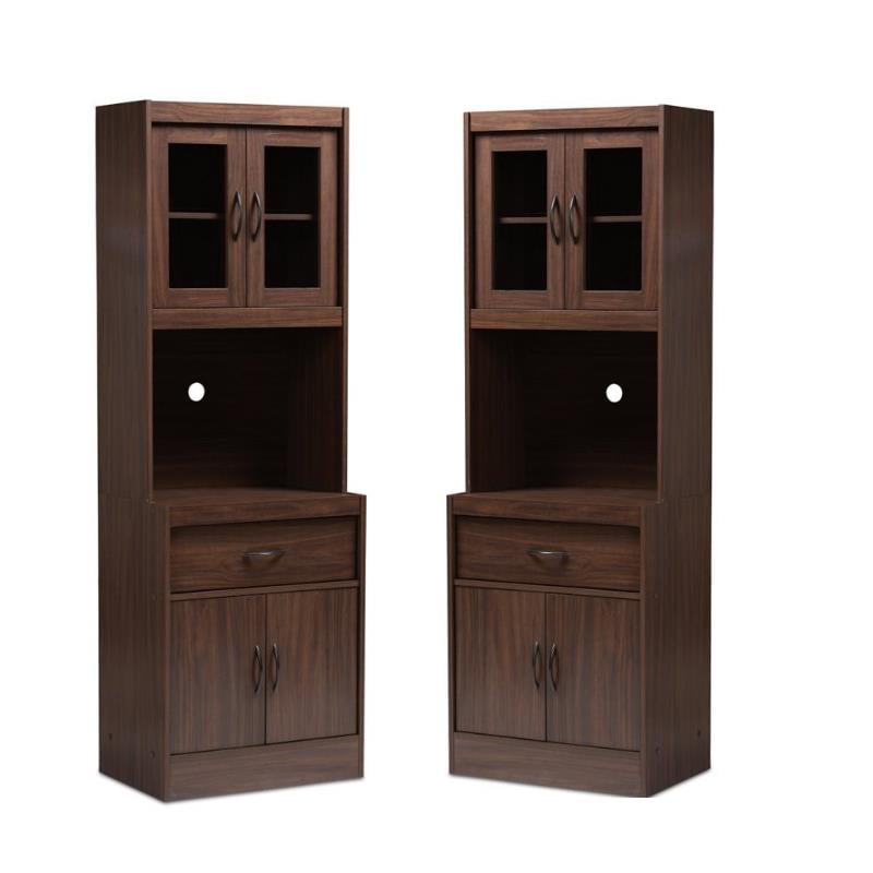 Home Square 2 Piece Kitchen Cabinet and Hutch Set in Dark Walnut (Set of 2)