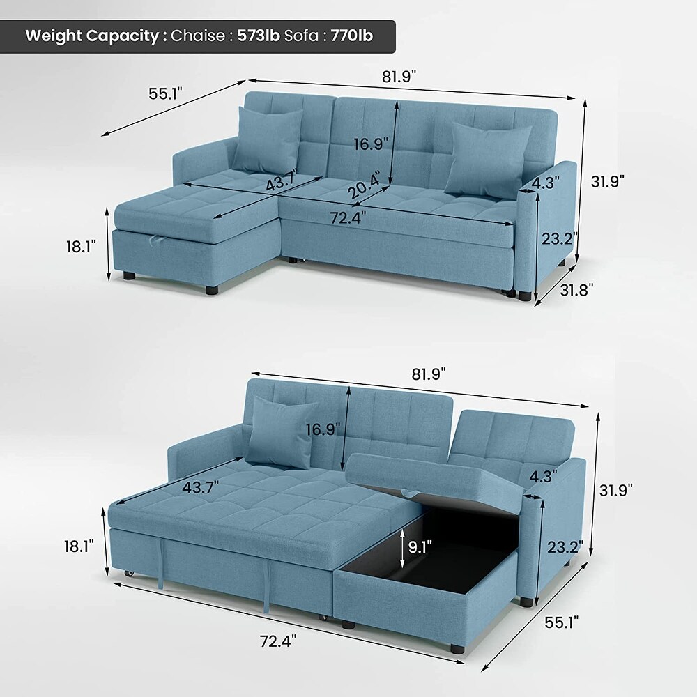 Reversible Sleeper Sectional Sofa with Storage Chaise