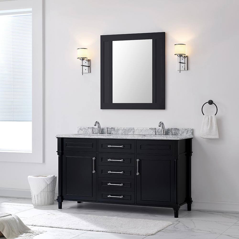 Home Decorators Collection Aberdeen 60 in. W x 22 in. D x 34.5 in. H Bath Vanity in Black with White Carrara Marble Top Aberdeen 60B