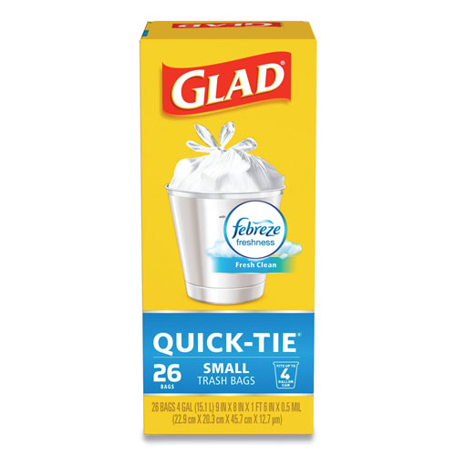 Clorox Glad OdorShield Quick-Tie Small Trash Bags | 4 gal， 0.5 mil， 8