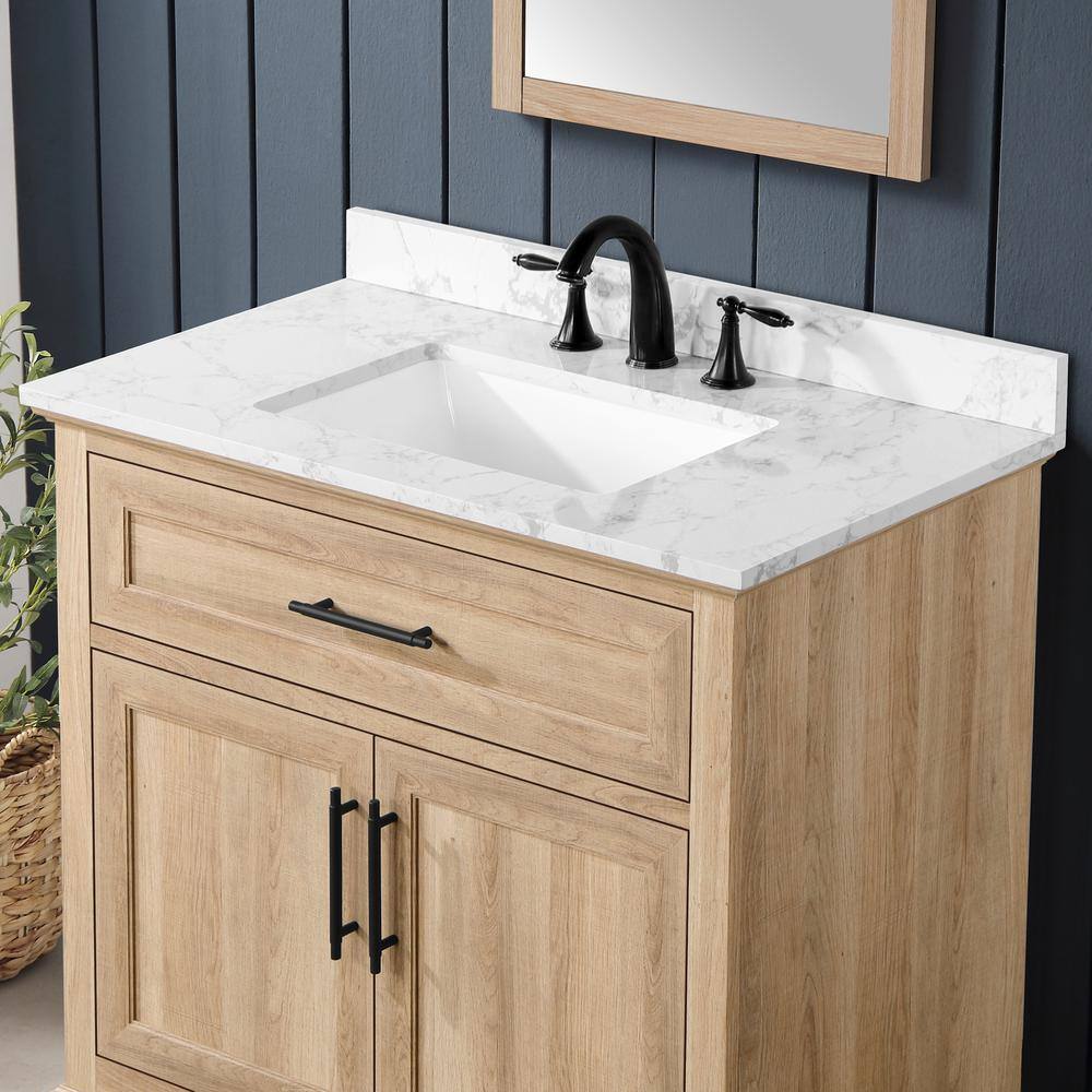 Home Decorators Collection Doveton 36 in. W x 19 in. D x 34.50 in. H Freestanding Vanity in Weathered Tan with White Engineered Stone Top Doveton 36WT