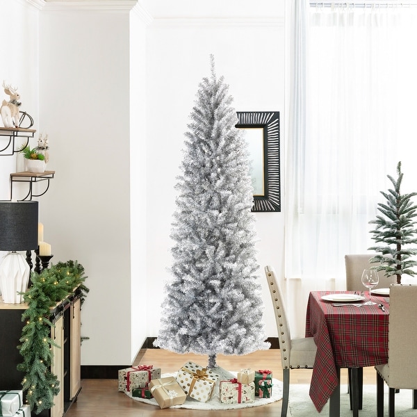 Glitzhome 7.5FT/9FT Black/Silver Unlit Tinsel Artificial Christmas Trees