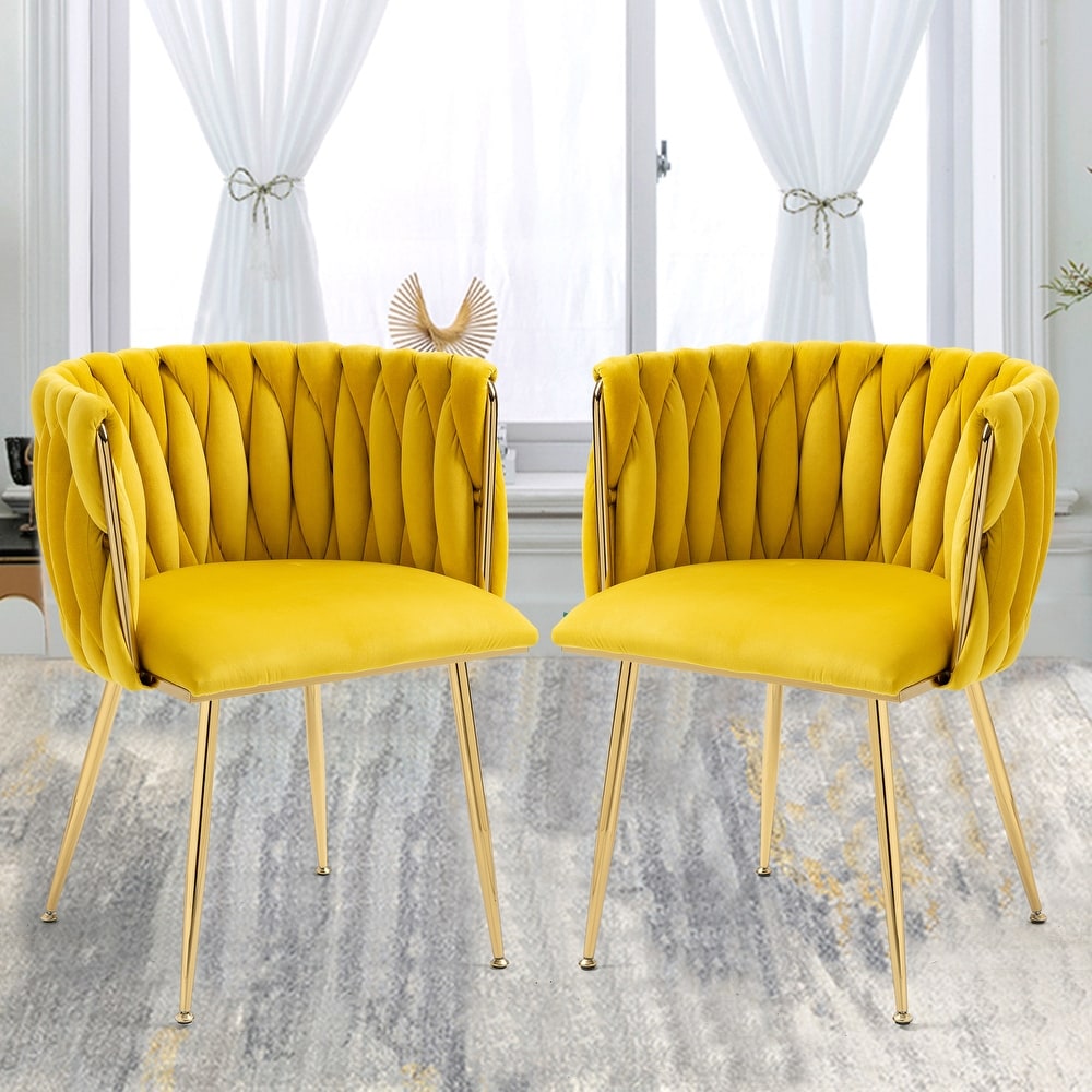 Velvet Upholstered Tufted Side Dining Chair With Golden Legs（set of 2）