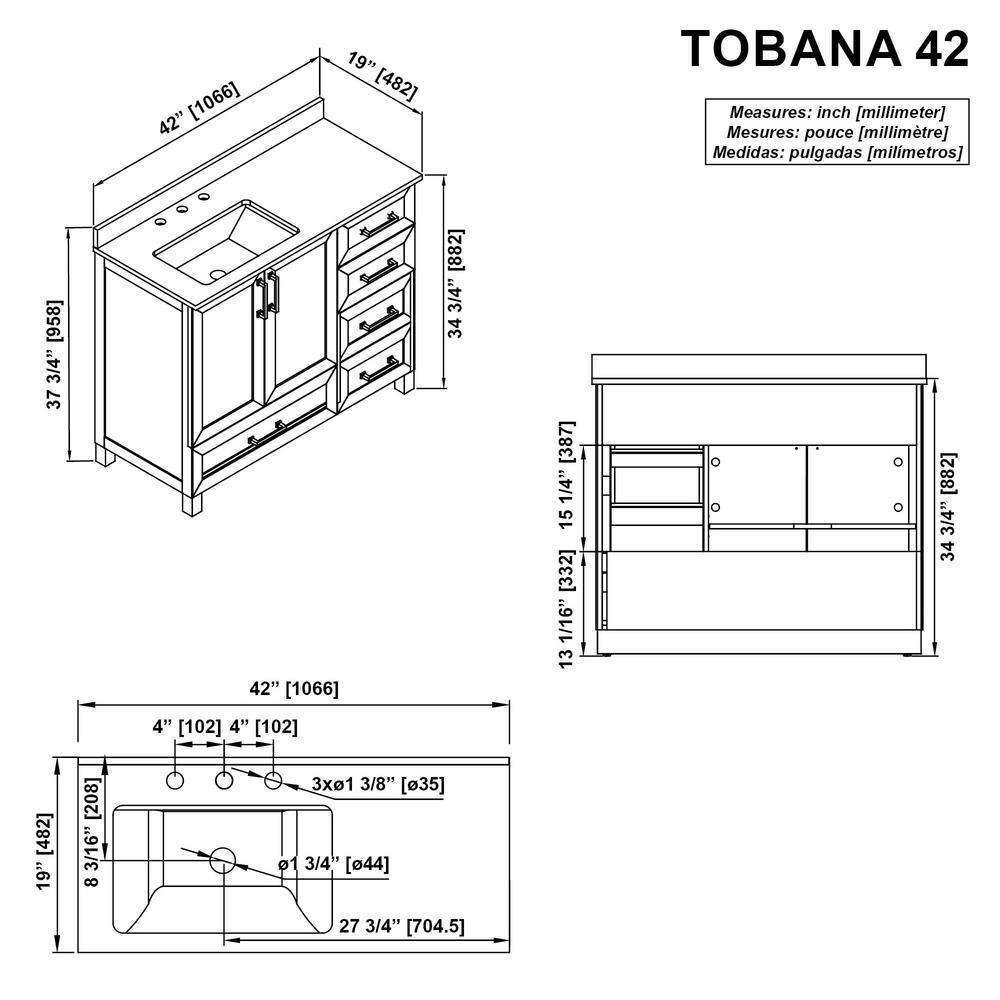 Glacier Bay Tobana 42 in. W x 19 in. D x 34.5 in. H Bath Vanity in Weathered Tan with White Cultured Marble Top Tobana 42NO