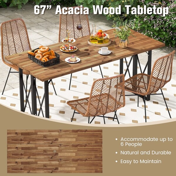 Costway 67'' Patio Rectangle Table HeavyDuty Acacia Wood Dining Table