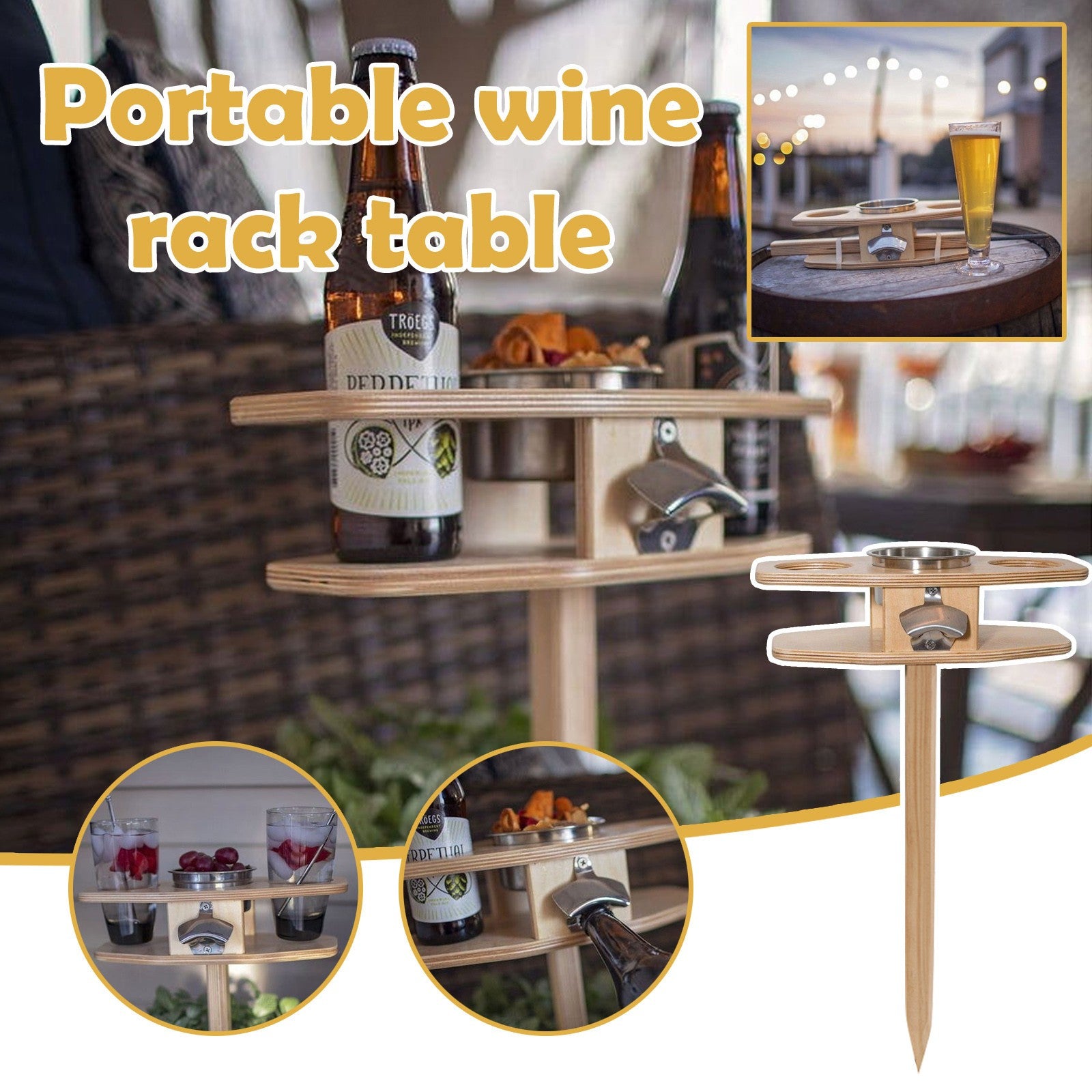 Wine Holder Wooden Table Outdoor Beer And Wine Table Portable Wine