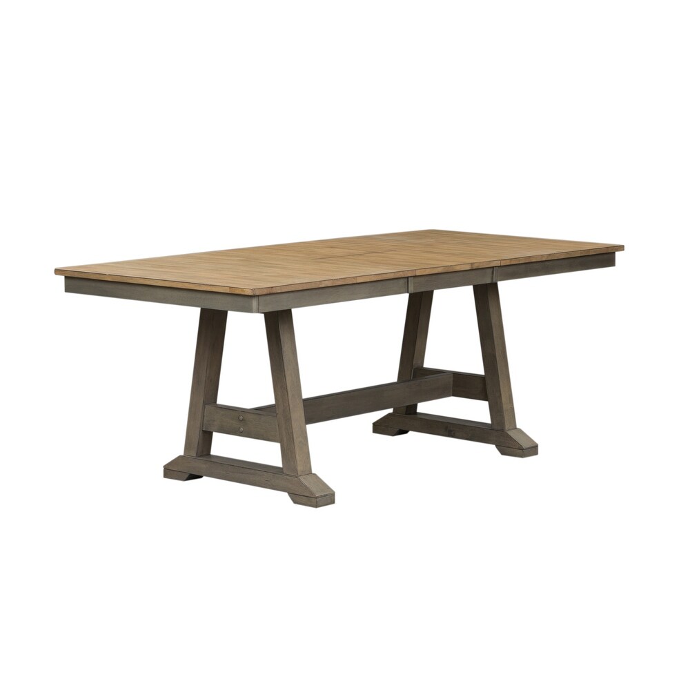 Lindsey Farm Gray and Sandstone 7 Piece Trestle Table Set