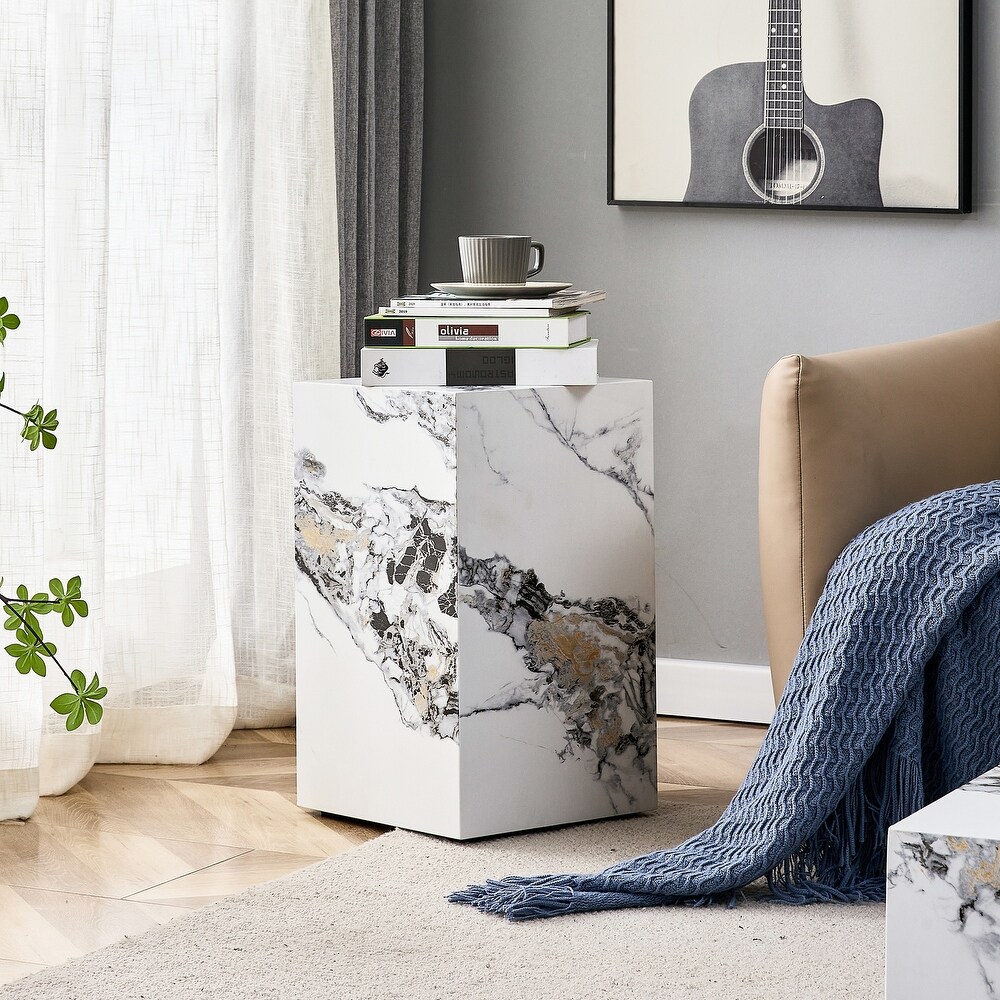 Compact Coffee Table Faux Marble Sofa Side Table Portable Nightstand