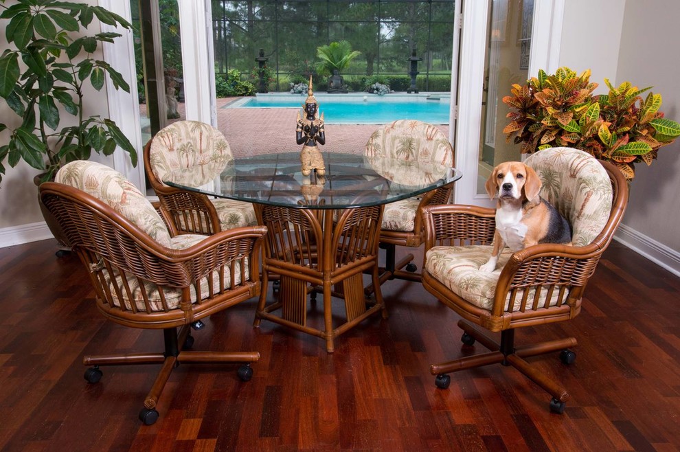 Bridgeport Tilt Swivel Caster Chair In Sienna With Holy Mackeral Aqua   Tropical   Dining Chairs   by Alexander  ampSheridan Importers LLC  Houzz