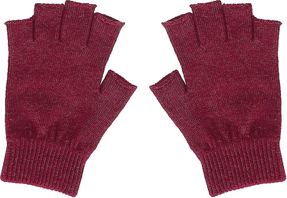 Women Winter Fingerless Gloves Wool Knit Half Finger Stretch Glove