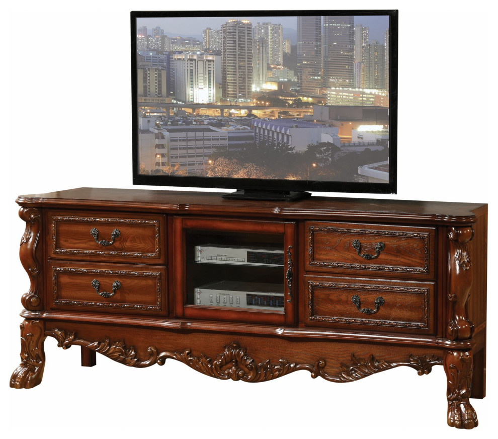 19 quotX 79 quotX 31 quotCherry Oak Wood Poly Resin Glass Tv Console   Victorian   Entertainment Centers And Tv Stands   by HomeRoots  Houzz