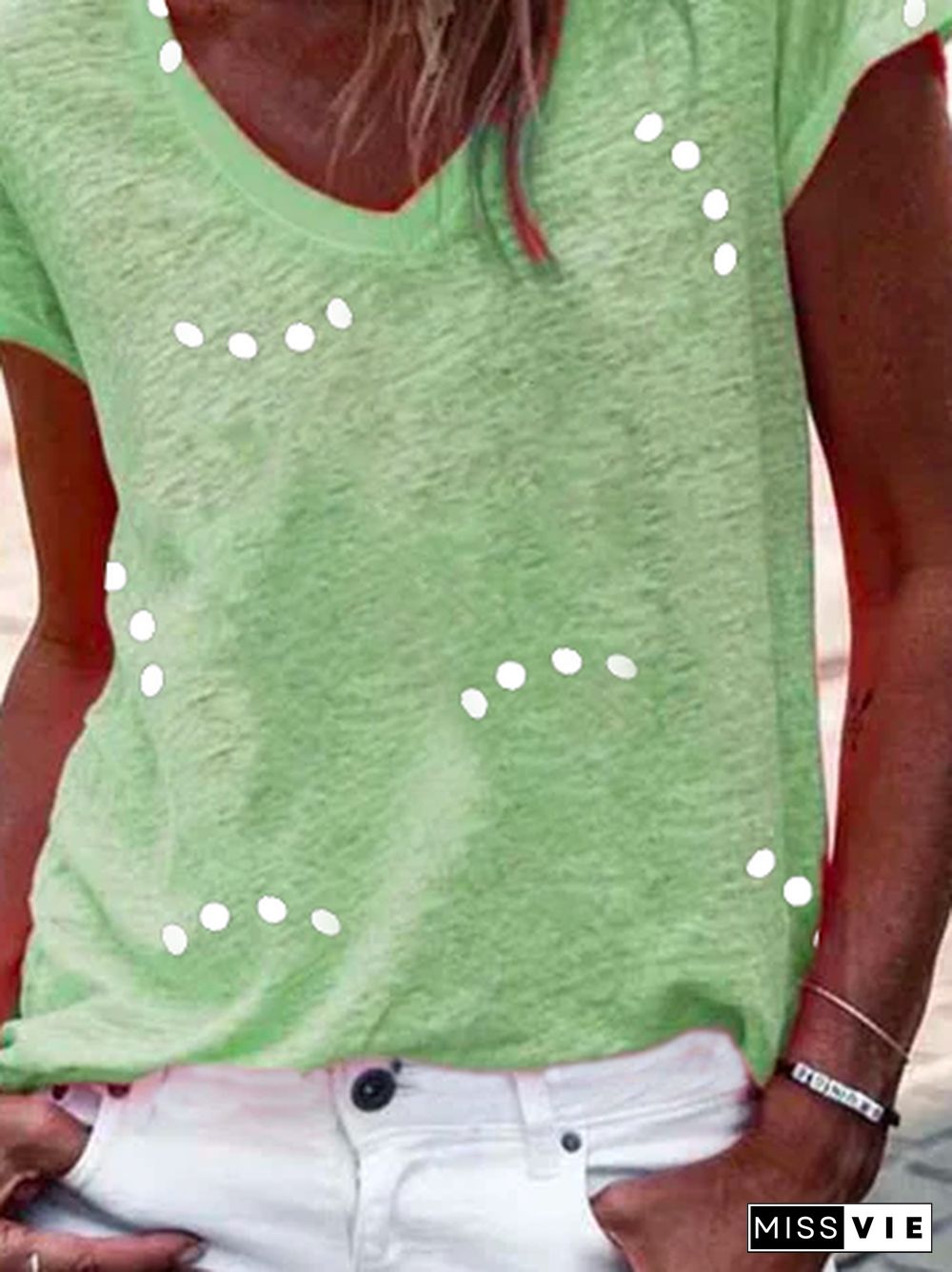 Polka Dots V Neck Jersey T-Shirt