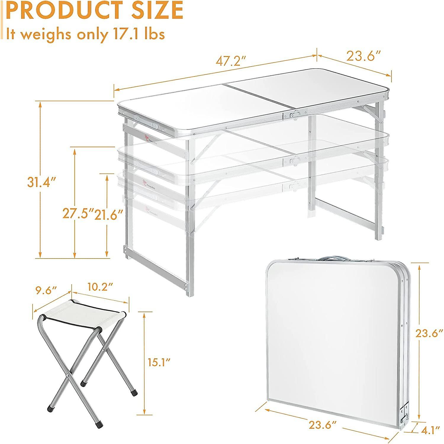 Folding Picnic Table With 4 Stools， Aluminum Table Oxford Mat Chair Set For Up To 4 Persons， Portable Lightweight And Heights Adjustable For Outdoor C