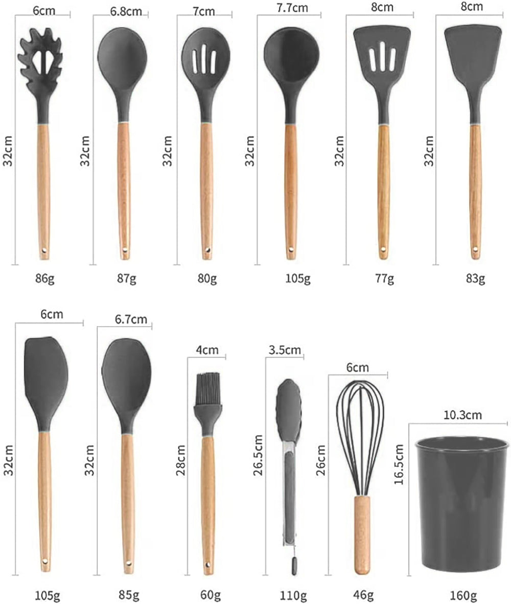 12 Pcs Silicone Kitchen Cooking Utensils Set , Silicone Kitchen Gadgets Spatula Set with Holder and Hooks, BPA Free & High Heat Resistance