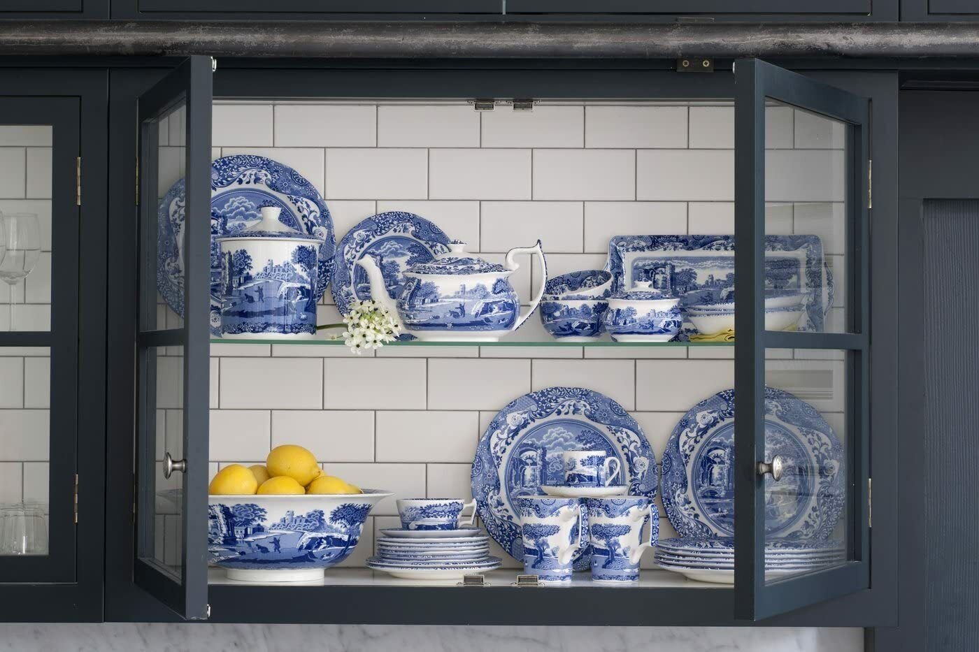 Spode Blue Italian Set of 4 Ascot Cereal Bowls， 8 Inch， Earthenware