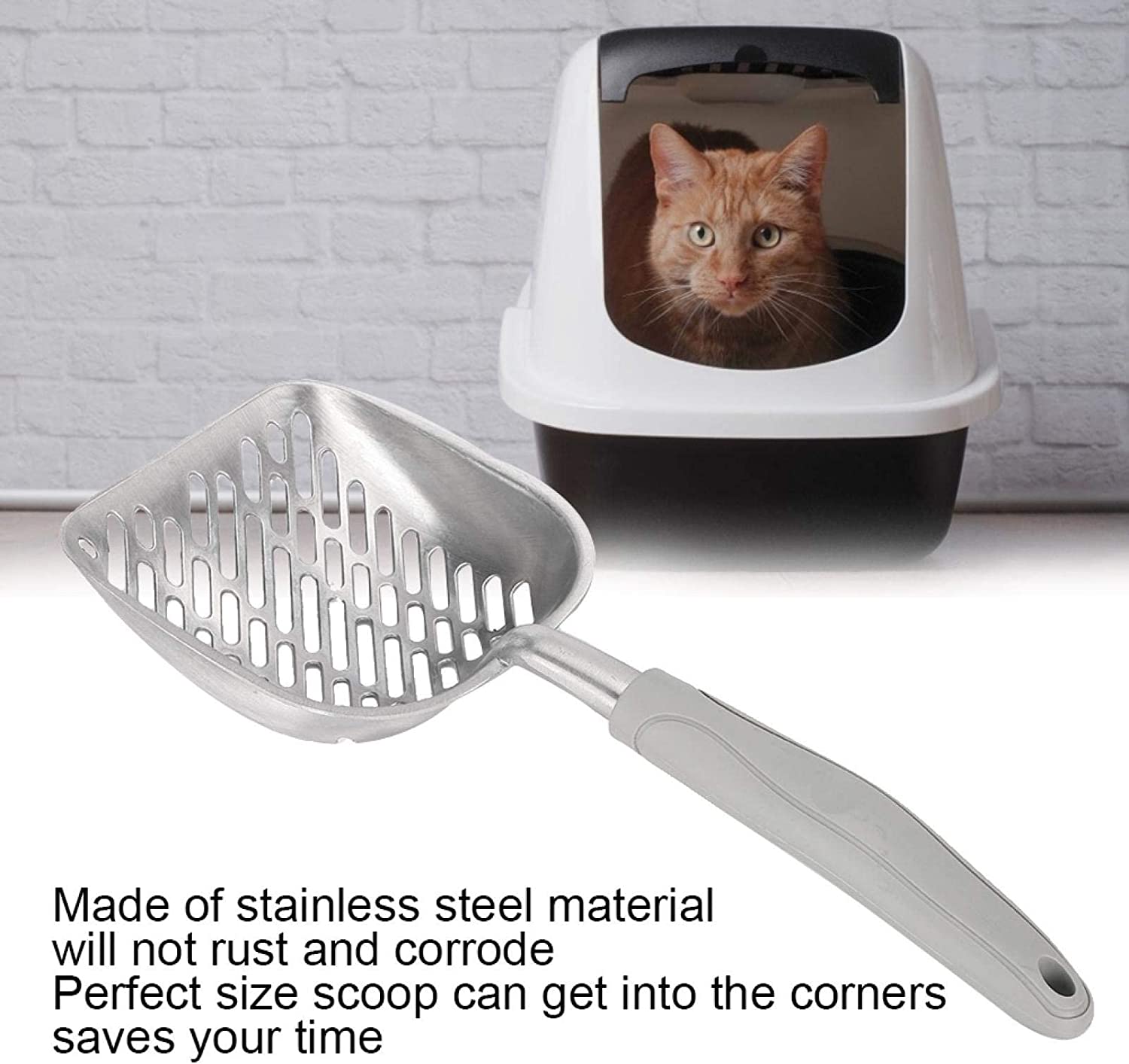 Velaurs Cat Litter Scoop， Stainless Steel Metal Cat Litter Scooper Cat Litter Sifter Pet Scoop with Handle for Litter Box， Grey