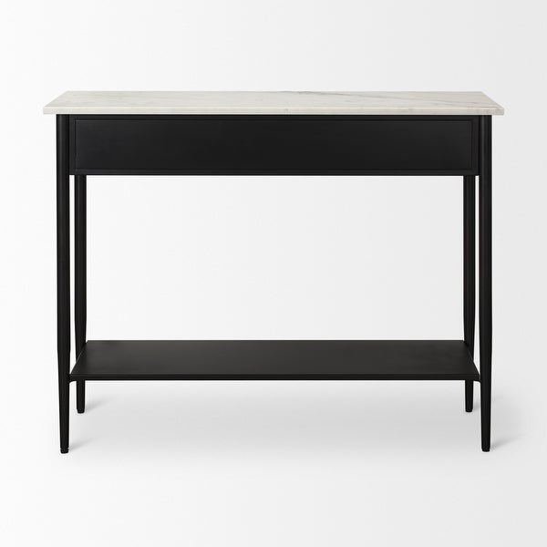 Amika White Marble Top w/ Black Metal Base and 2 Drawer Console Table