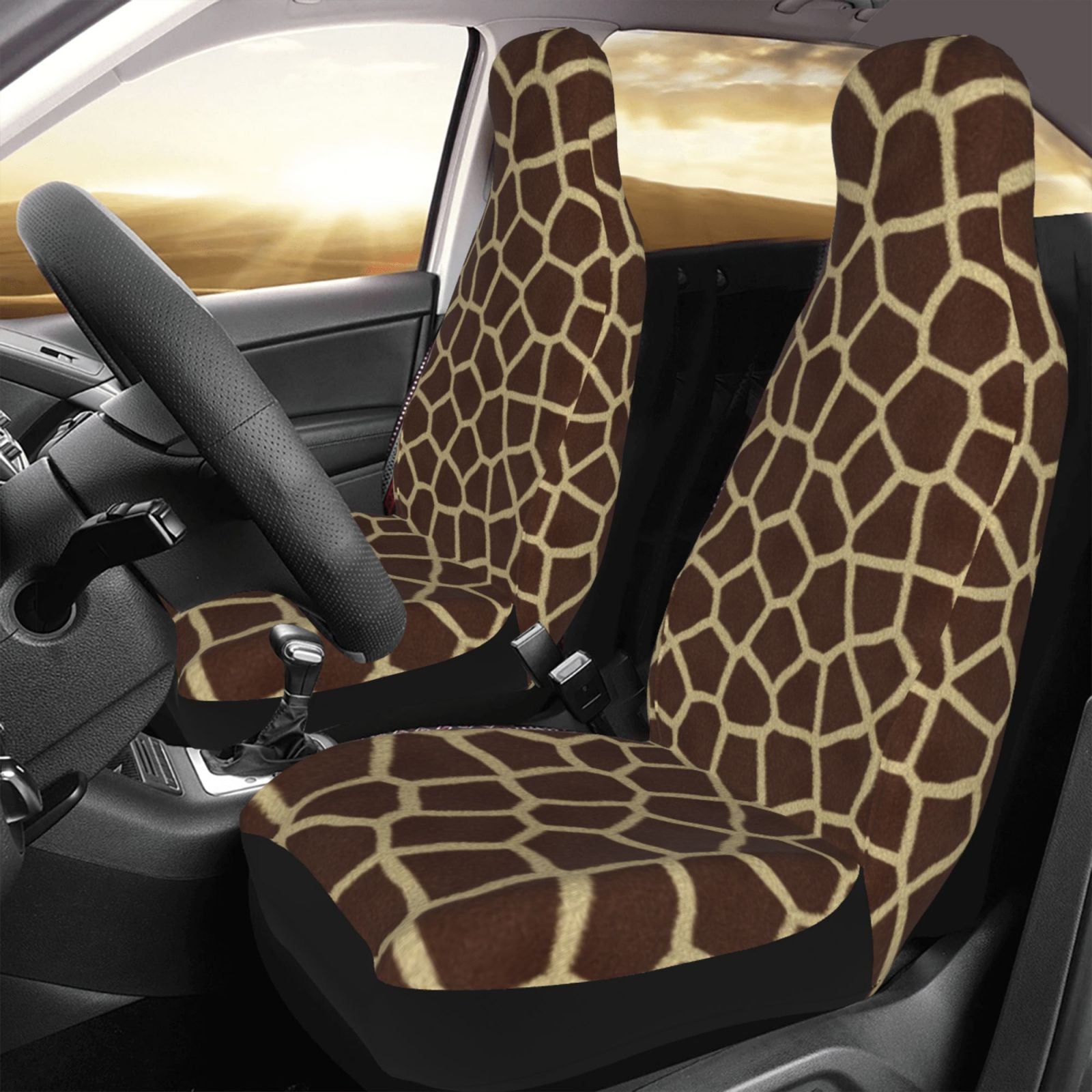 TEQUAN Front Seat Covers， Brown Giraffe Texture Pattern 2 Piece Car Seat Cover Fit Most Car SUV Truck Van