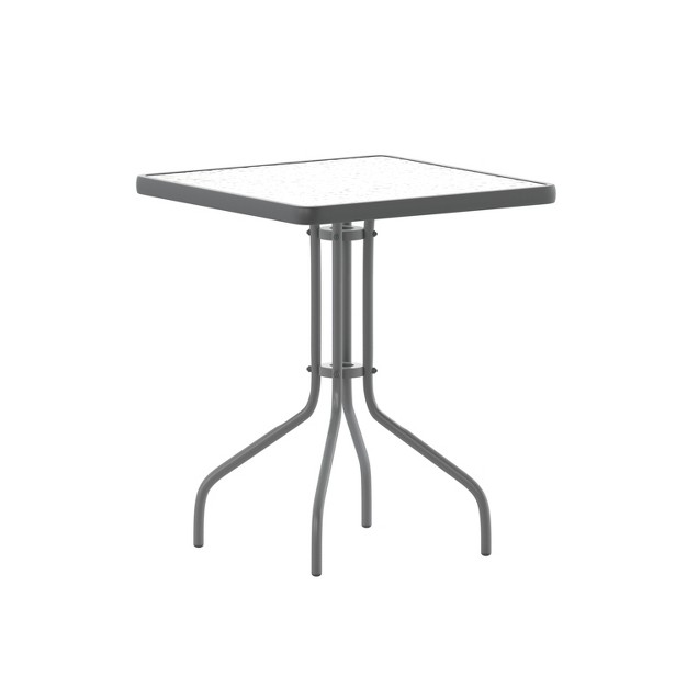 Square Tempered Glass Metal Table With Smooth Ripple Design Top