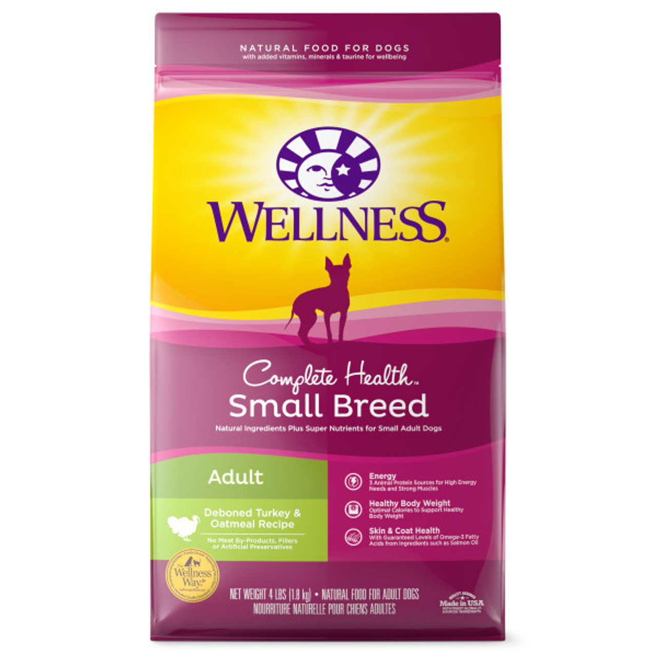 Wellness Complete Health Small Breed Turkey and Oatmeal Adult Dog Food， 4 Lb. Bag