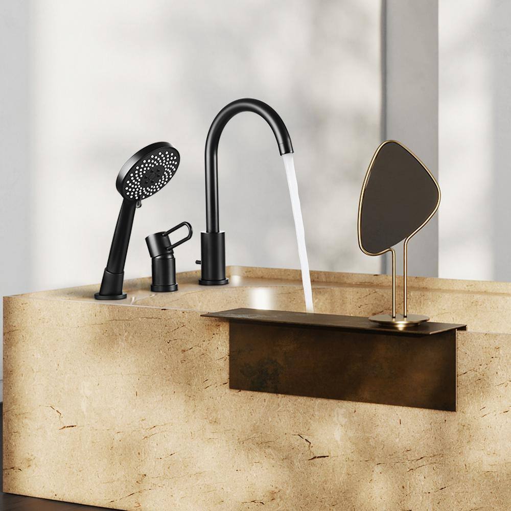 Tomfaucet Single-Handle Deck-Mount Roman Tub Faucet with Hand Shower in Matte Black TFK0052