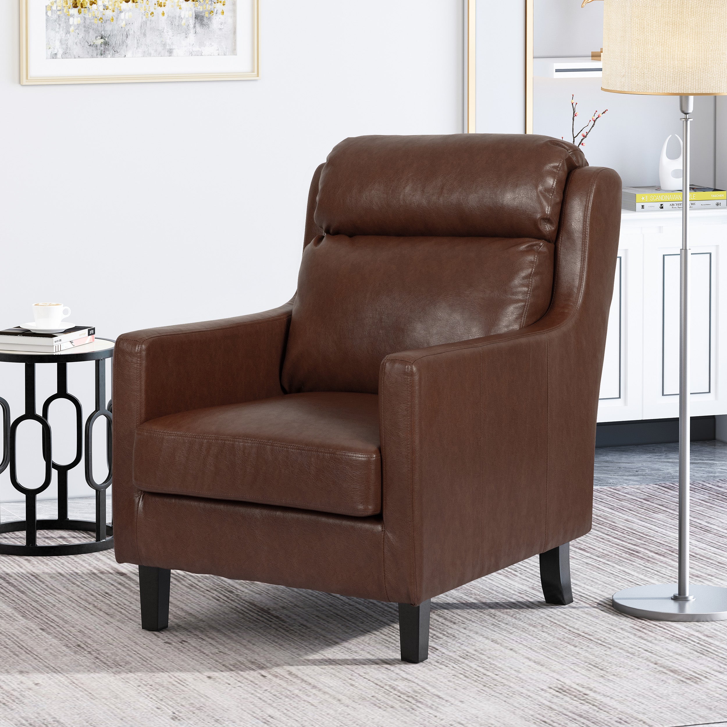 Baden Contemporary Pillow Tufted Faux Leather Club Chair