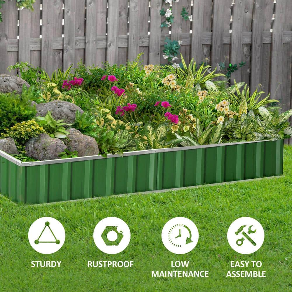 Outsunny Green Metal Raised Garden Bed， DIY Large Steel Planter Box 845-644GN