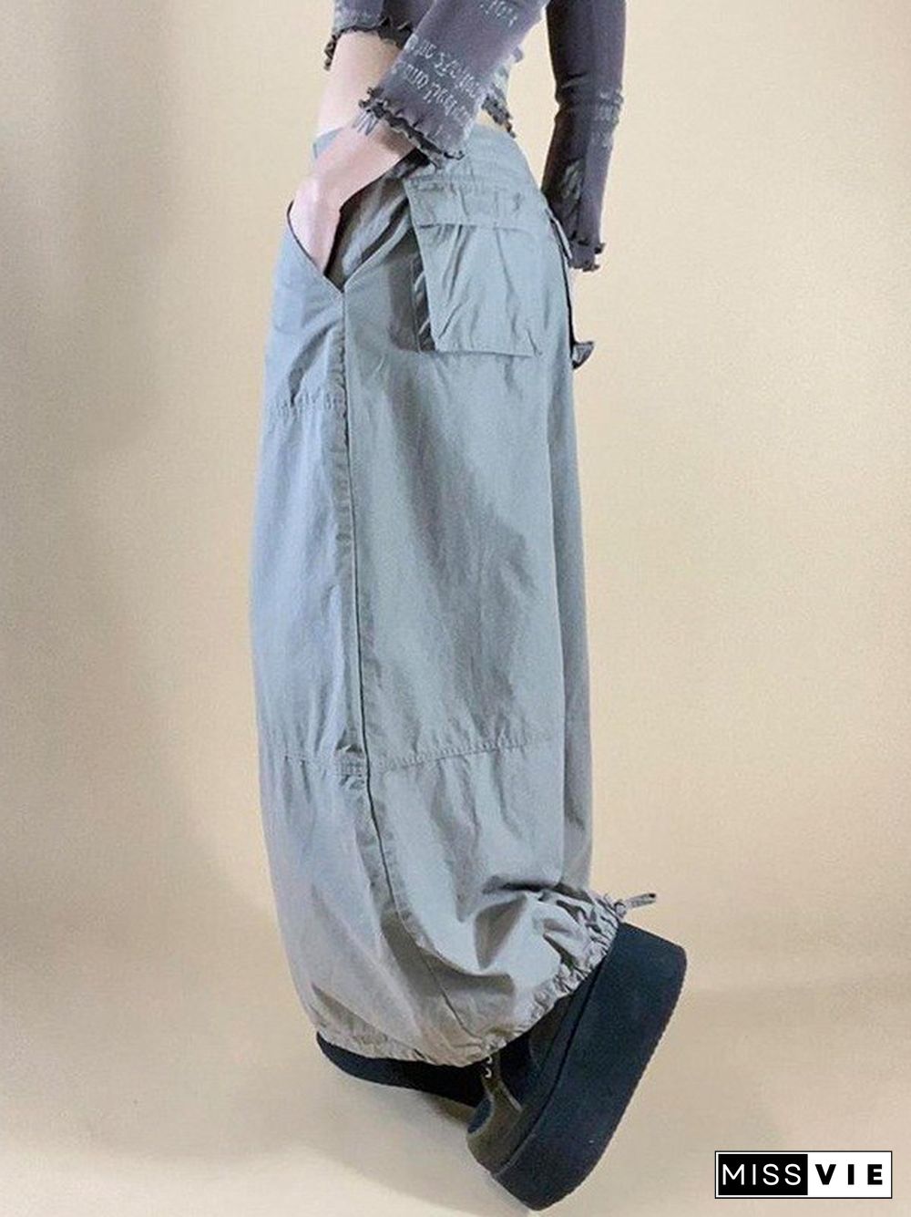 Size Friendly Drawstring Parachute Long Cargo Skirt