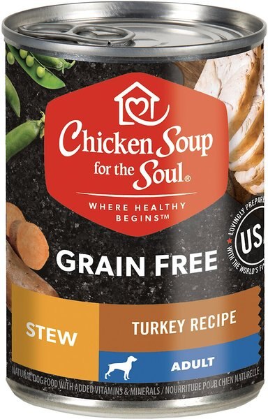 Chicken Soup for the Soul Turkey Recipe Stew Grain-Free Canned Dog Food， 13-oz， case of 12