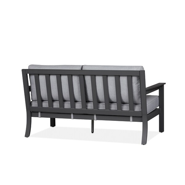 Ortun Outdoor Two Seat Sofa in Gray w/Gray Cushions by Real Flame