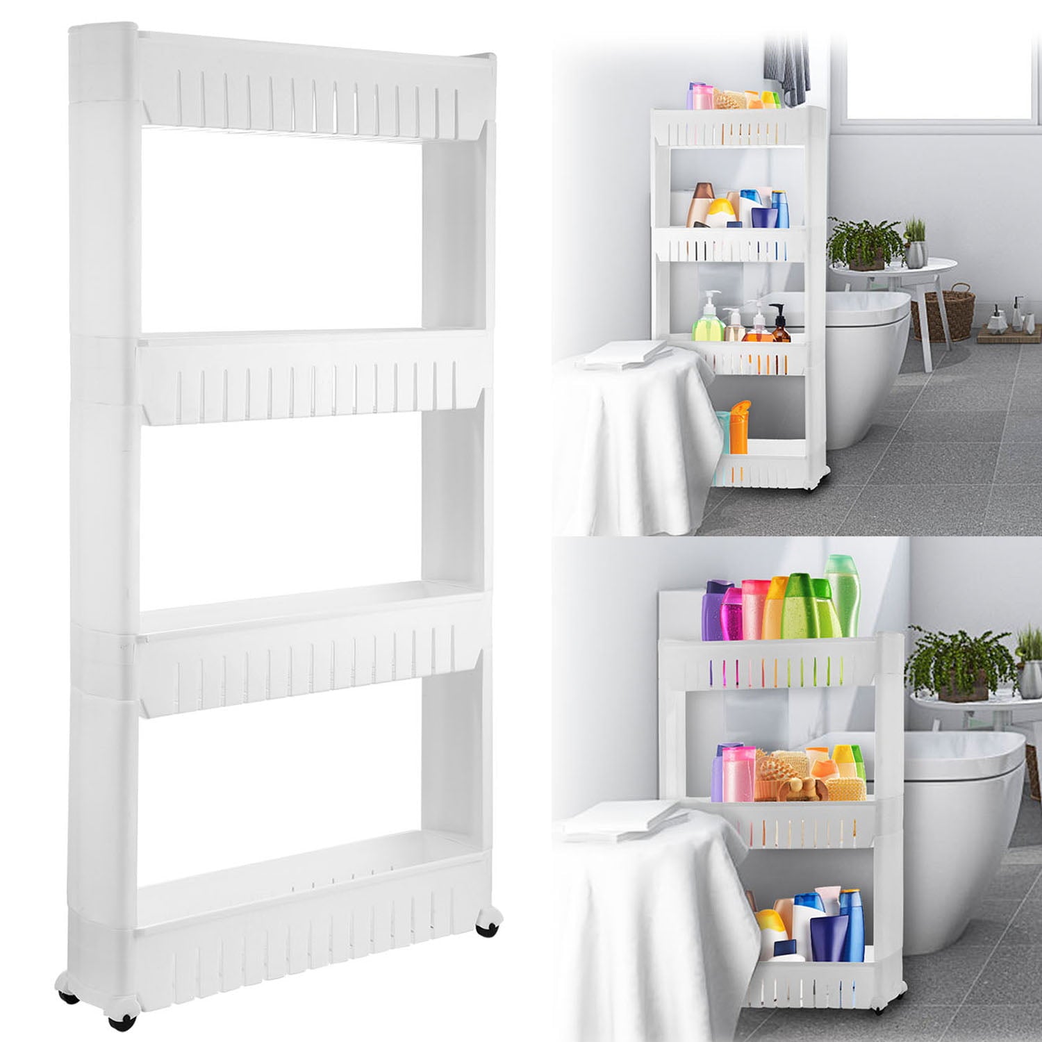 iMounTEK Slim Storage Cart Mobile Shelving Unit Organizer Slide Out Storage Rolling Utility Cart Tower Rack for Kitchen Bathroom Laundry Narrow Places，4 Tiers