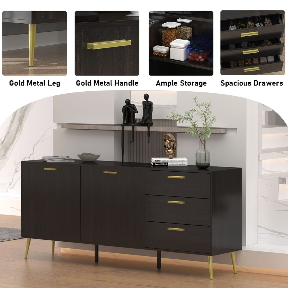 Modern 2 door Sideboard Storage Cabinet w/ 3 Drawers TV Stan