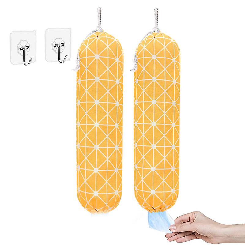 2Pcs Plastic Bag Holder Grocery Bags Holder Wall Mount Shopping Trash Bag Storage Organizer with Drawstring for Home Kitchen