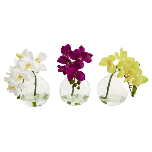 9 Phalaenopsis Orchid Artificial Arrangement in Vase (Set of 3)