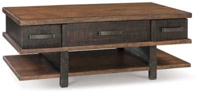 Signature Design by Ashley Stanah Rustic Rectangular Lift Top Coffee Table with 2 Drawers, Floor Shelf for Storage, Brown with Distressed Finish