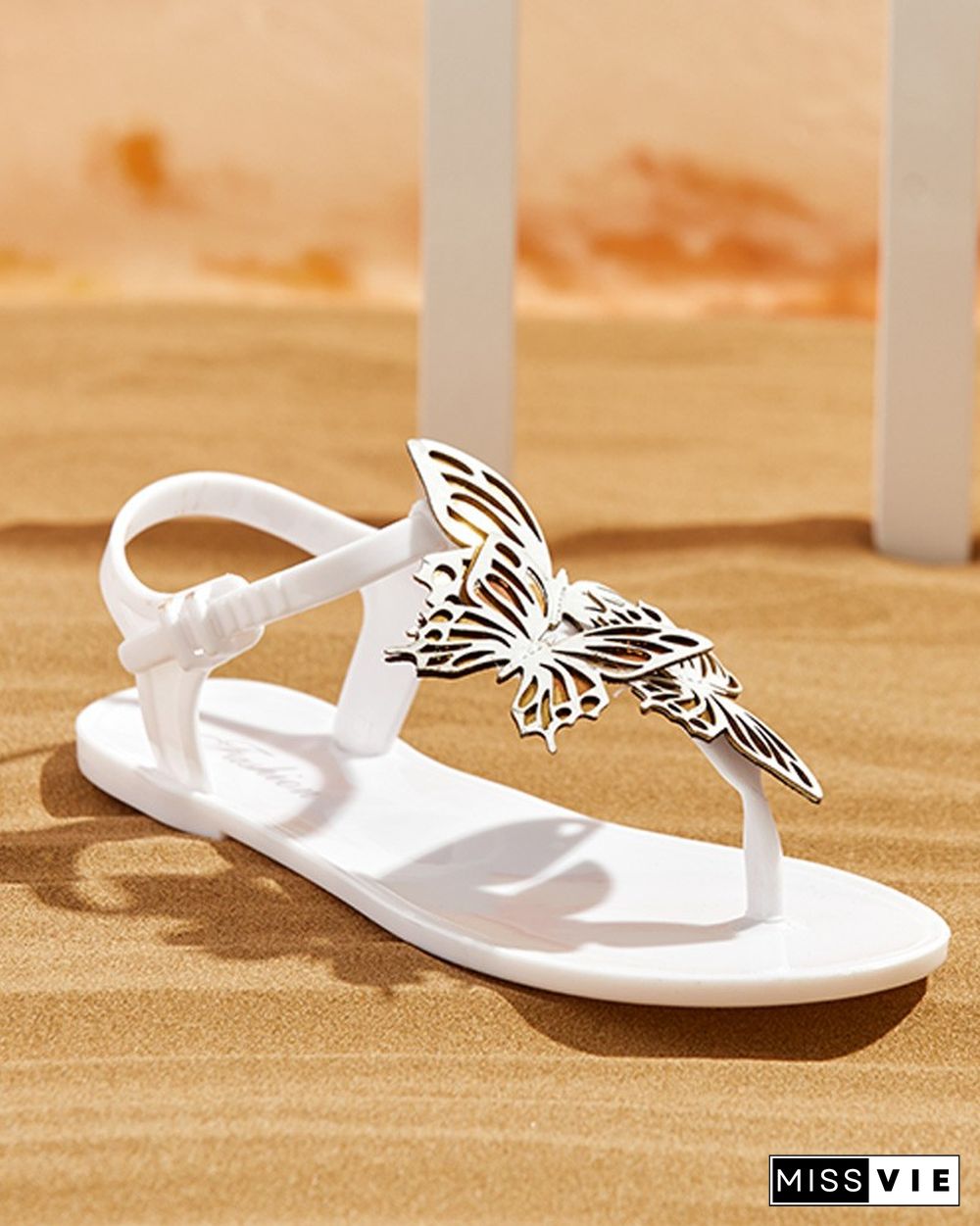 Butterfly Pattern Toe Post Flat Sandals