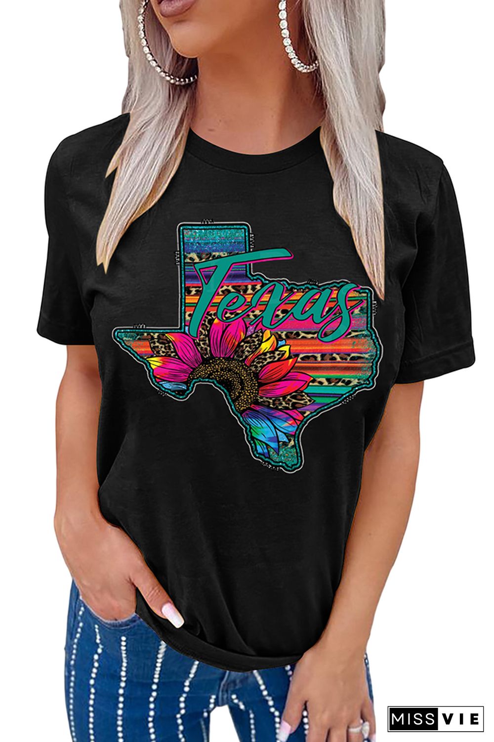 Texas Map Print Graphic Tees for Women Wholesale Short Sleeve T shirts Top