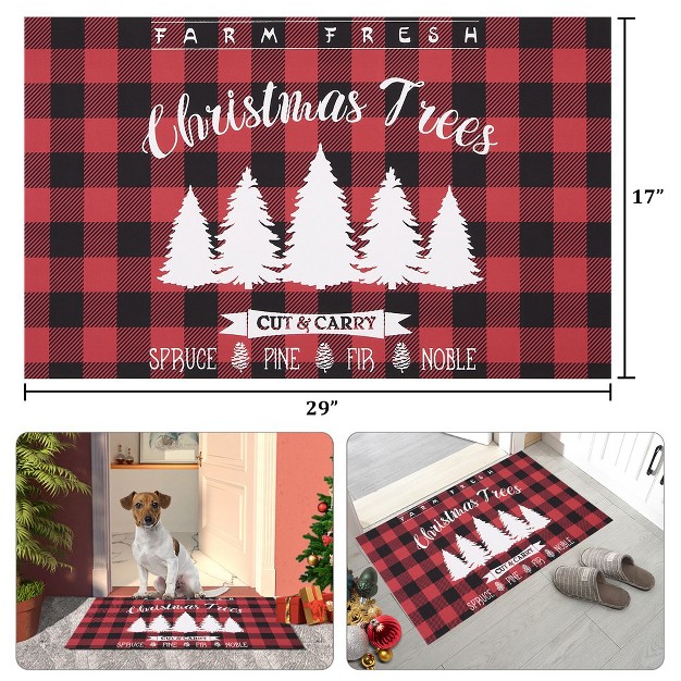 Trinity Plaid White Christmas Tree Non slip Decorative Doormat