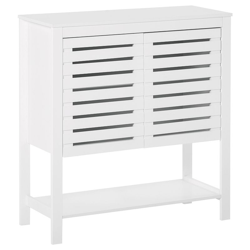 HOMCOM Buffet Sideboard Storage Cabinet with Slat Double Doors Enclosed Adjustable Shelf and Open Bottom Shelf White