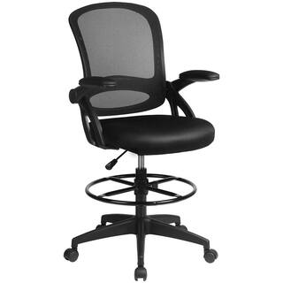 Lucklife Black Mesh Drafting Chair Tall Office Chair with Flip-up Armrests HD-CH110-BLACK