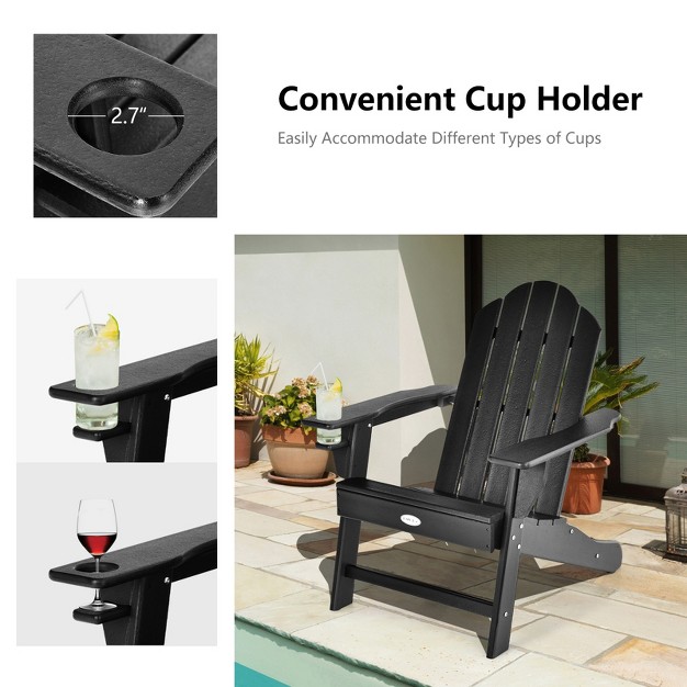 Tangkula 2pcs Adirondack Chair Outdoor With Cup Holde Weather Resistant Lounger Chair For Backyard Garden Patio And Deck Black grey turquoise white