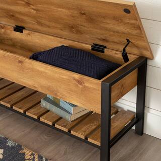 Walker Edison Furniture Company 48 in. Barnwood Open-Top Storage Bench with Shoe Shelf HD48PCSBBW