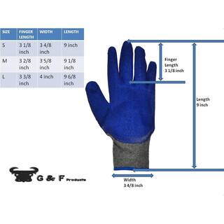 G  F Products Large Blue Latex Palm and Finger Crinkle Pattern Rubber Coated Gloves (120-Case) 1511L-10