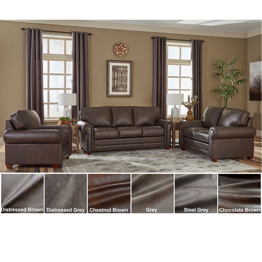 Made in USA Raval Top Grain Leather Sofa  Loveseat and Chair Set