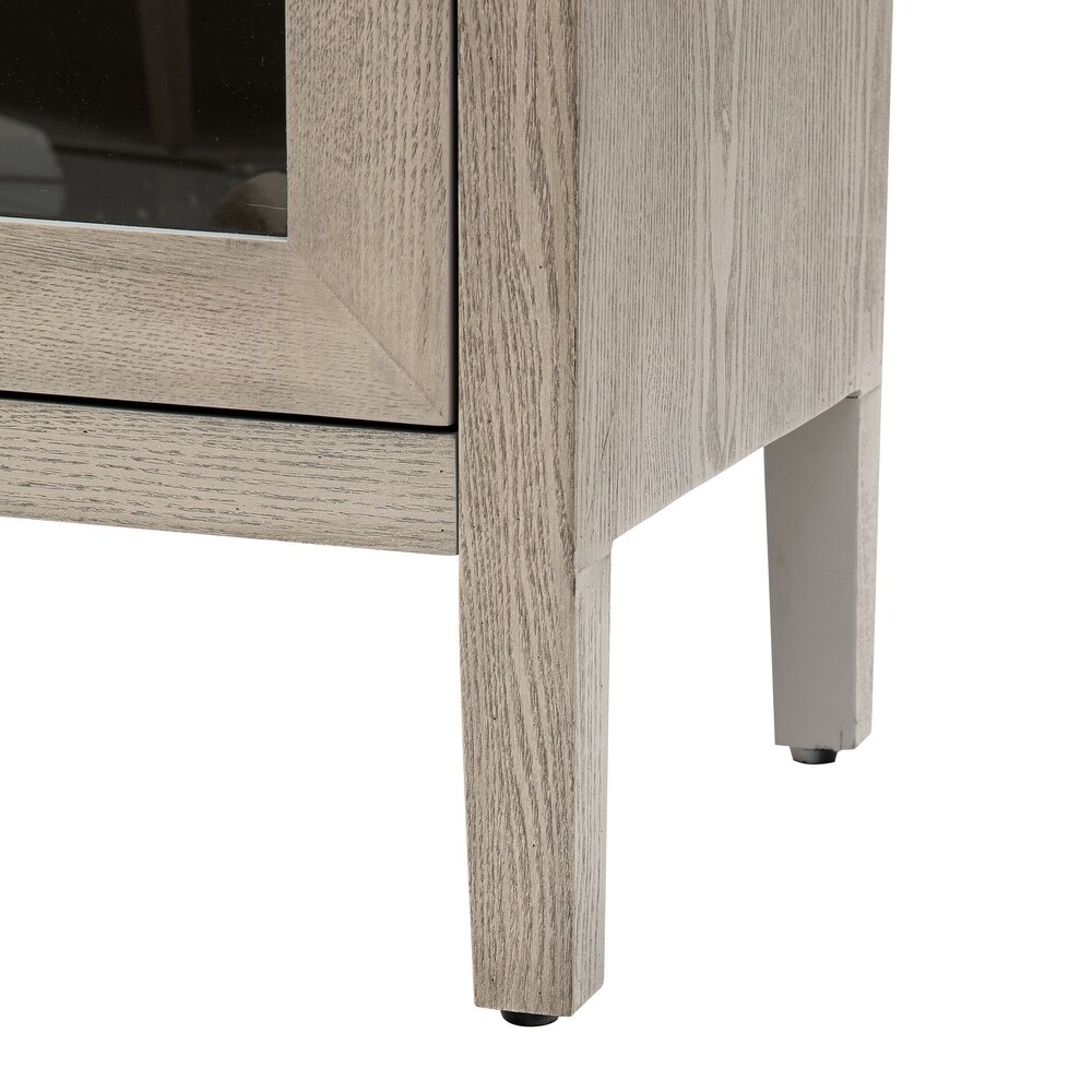 Wood Storage Cabinet with Two Tempered Glass Doors  Four Legs and Adjustable Shelf