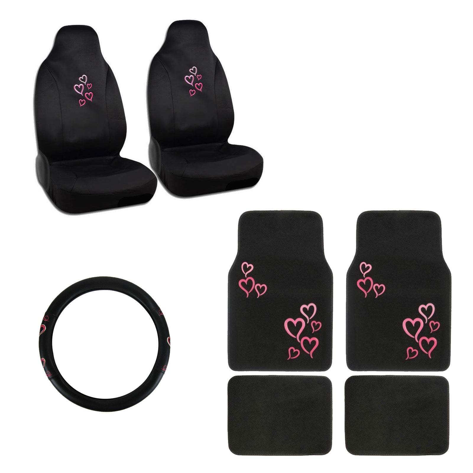 4 Pc Carpet Floor Mats And 2 Pc Seat Covers With Wheel Cover