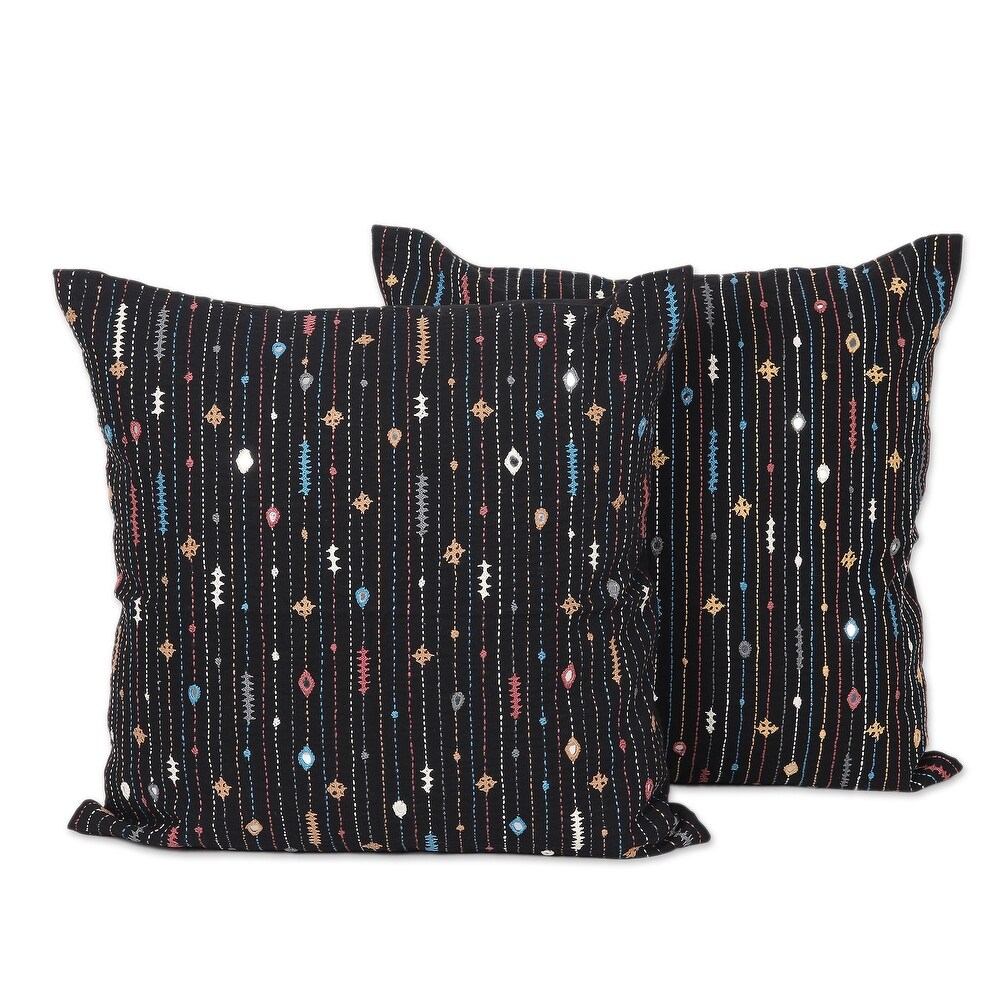 Novica Handmade Little Universes Embroidered Cotton Cushion Covers (Pair)